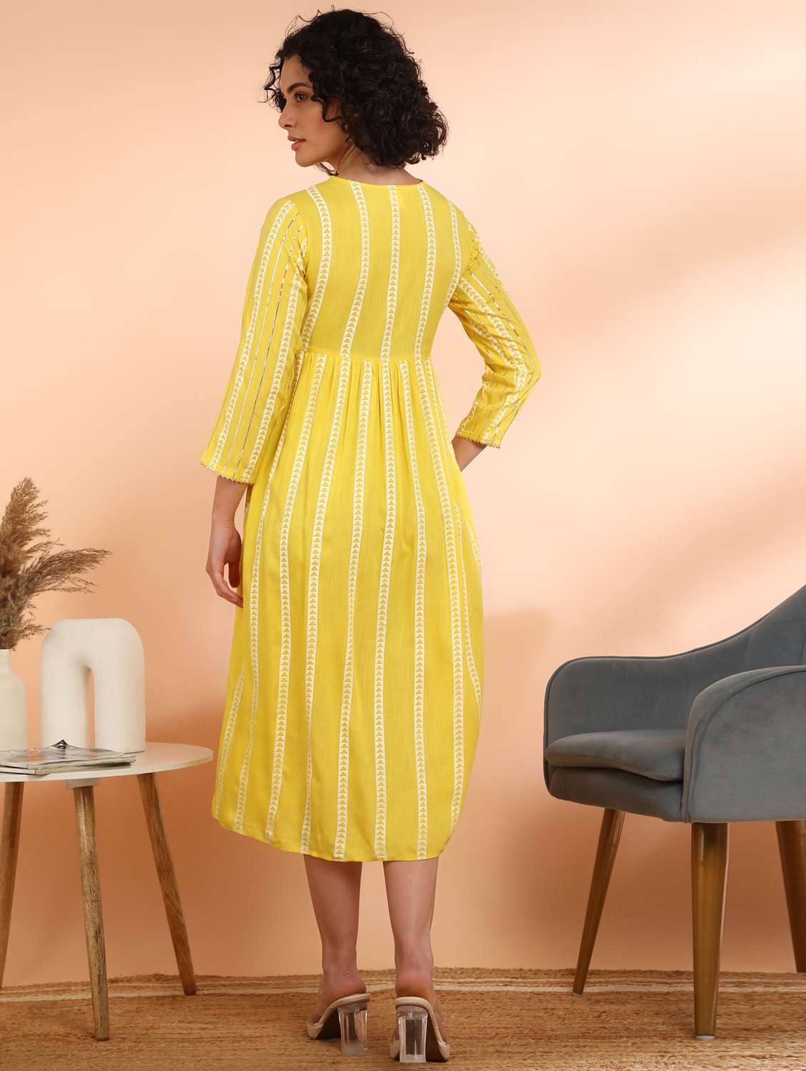 women printed three quarter sleeve ethnic dress - 22406879 -  Standard Image - 3