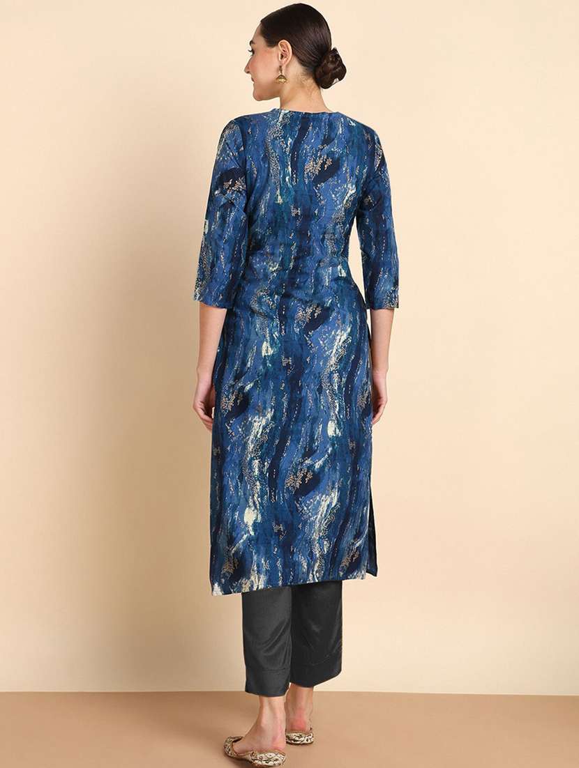 women printed three quarter sleeve straight kurta - 22406892 -  Standard Image - 3