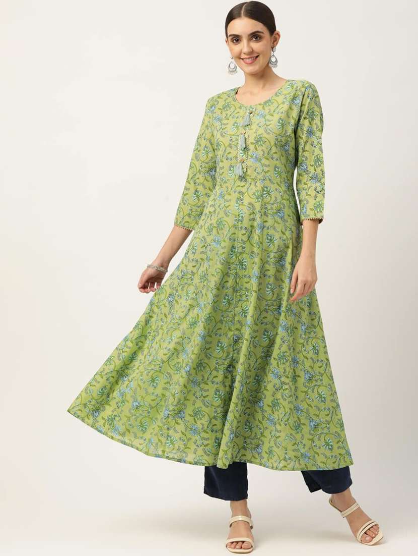 women floral printed three quarter sleeve anarkali kurta