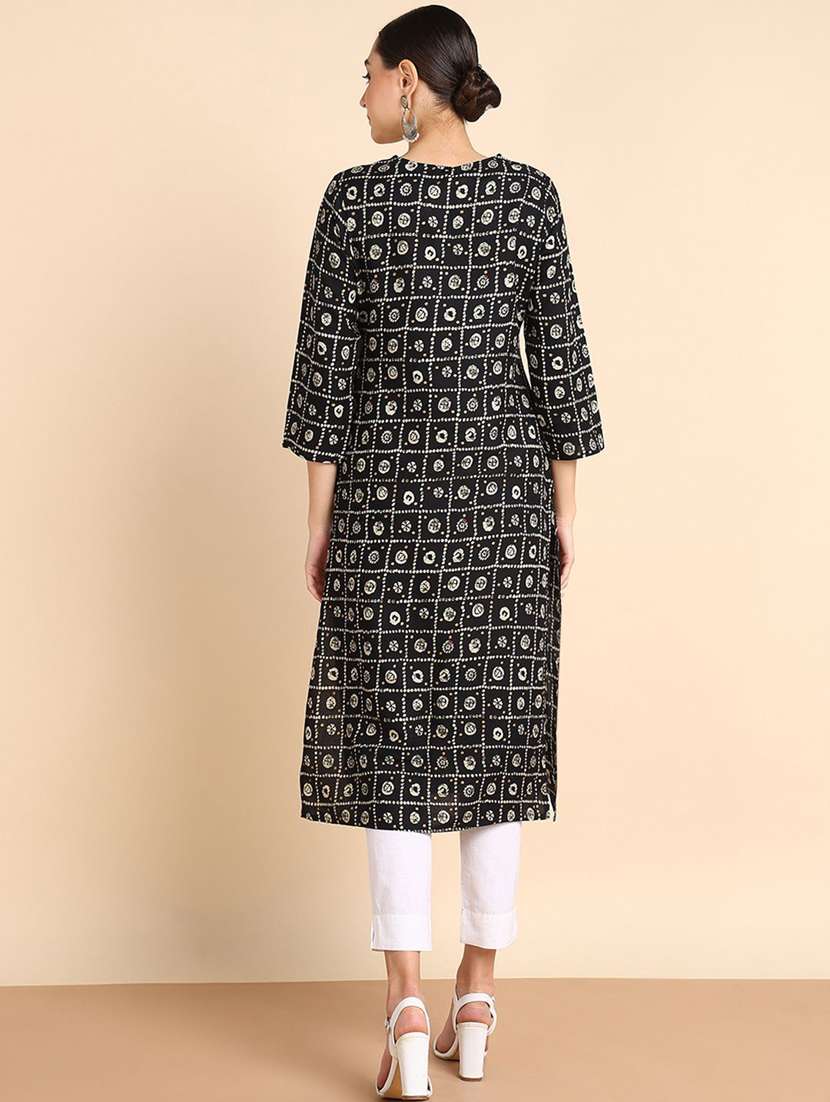 women printed three quarter sleeve straight kurta - 22406900 -  Standard Image - 3