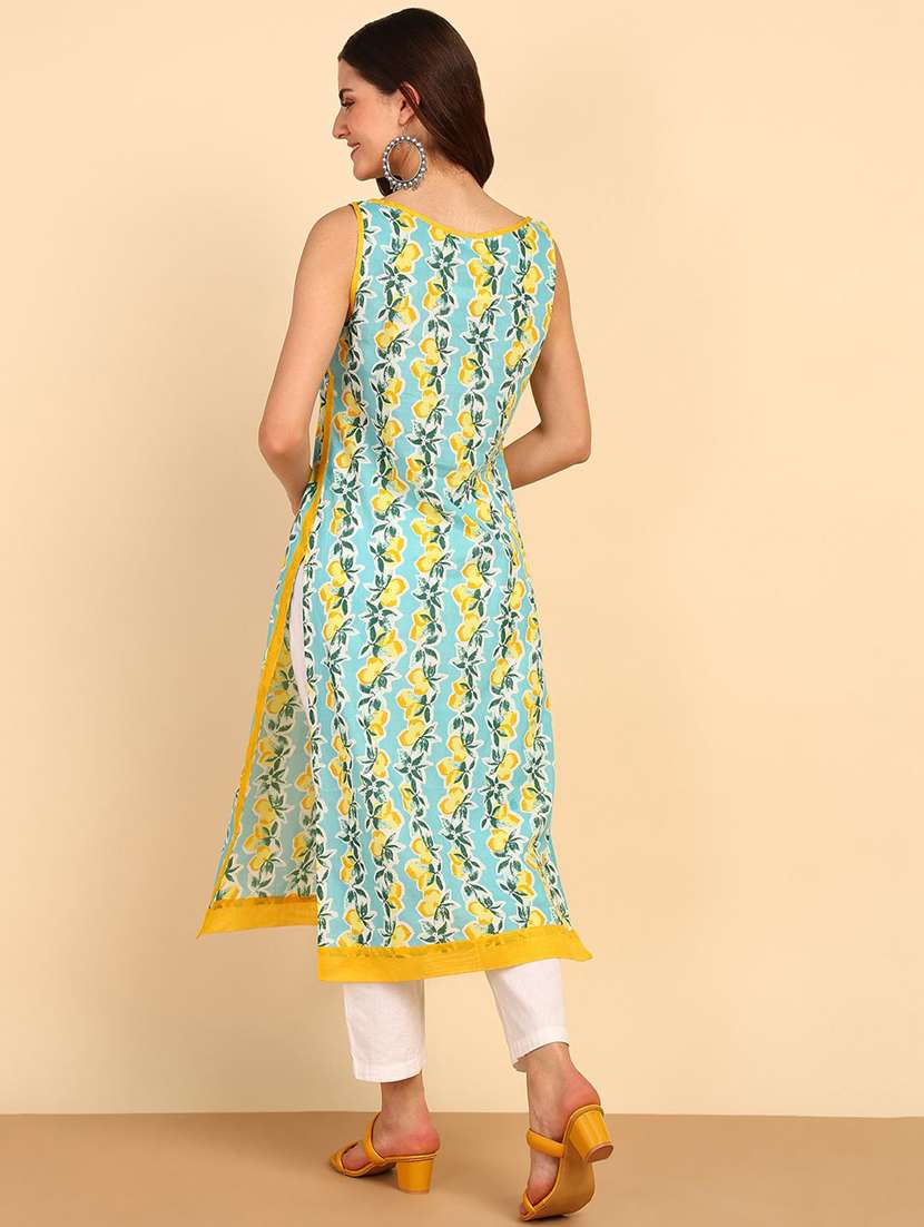 women printed sleeveless straight kurta - 22406906 -  Standard Image - 3