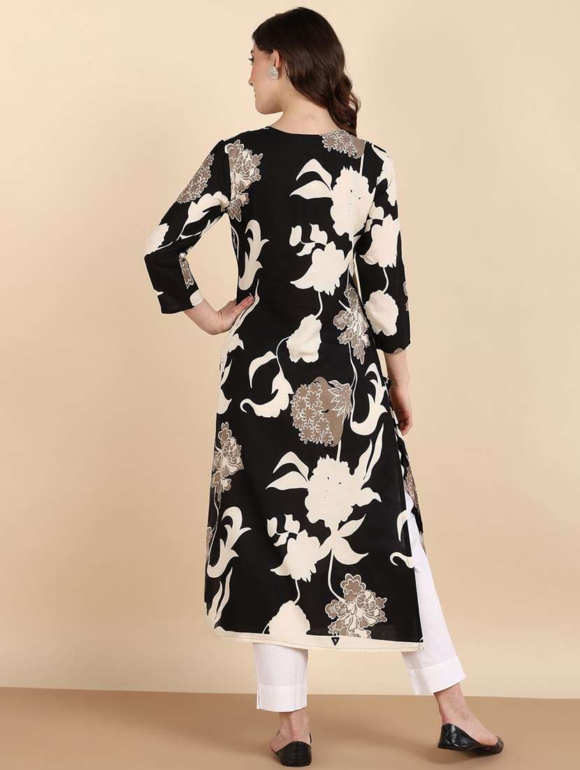 women floral three quarter sleeve a-line kurta  - 22406926 -  Standard Image - 3