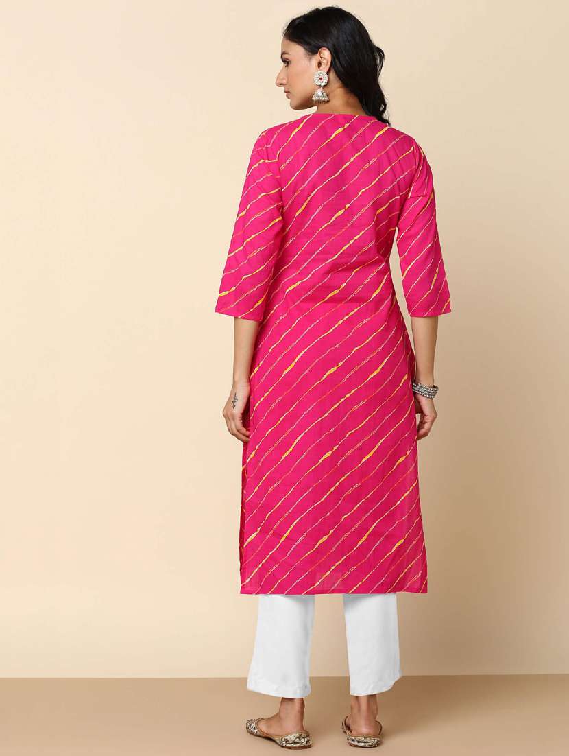 women leheriya three quarter sleeve straight kurta - 22406933 -  Standard Image - 3
