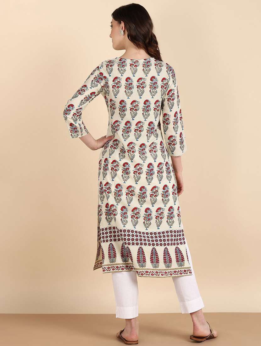 women floral printed three quarter sleeve straight kurta - 22406944 -  Standard Image - 3