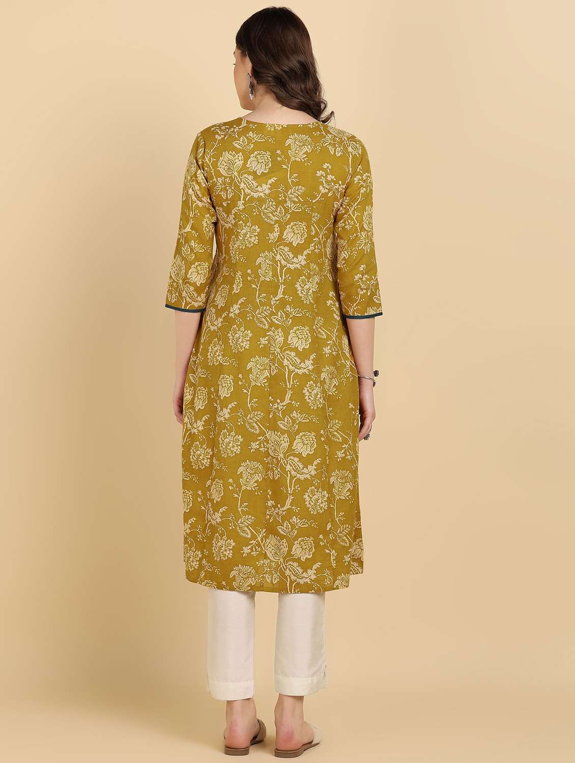 women floral printed three quarter sleeve a-line kurta - 22406949 -  Standard Image - 3