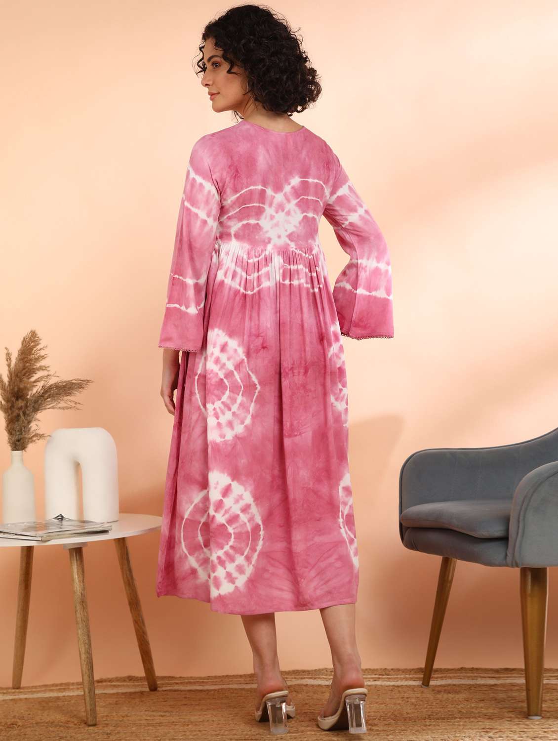Women Tie & Dye Printed Long Sleeve Ethnic Dress - 22406960 -  Standard Image - 3