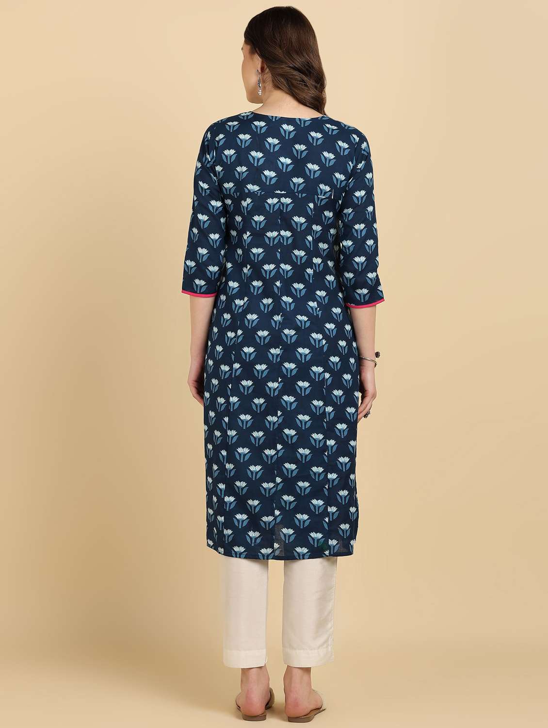 women floral printed three quarter sleeve a-line kurta - 22406961 -  Standard Image - 3