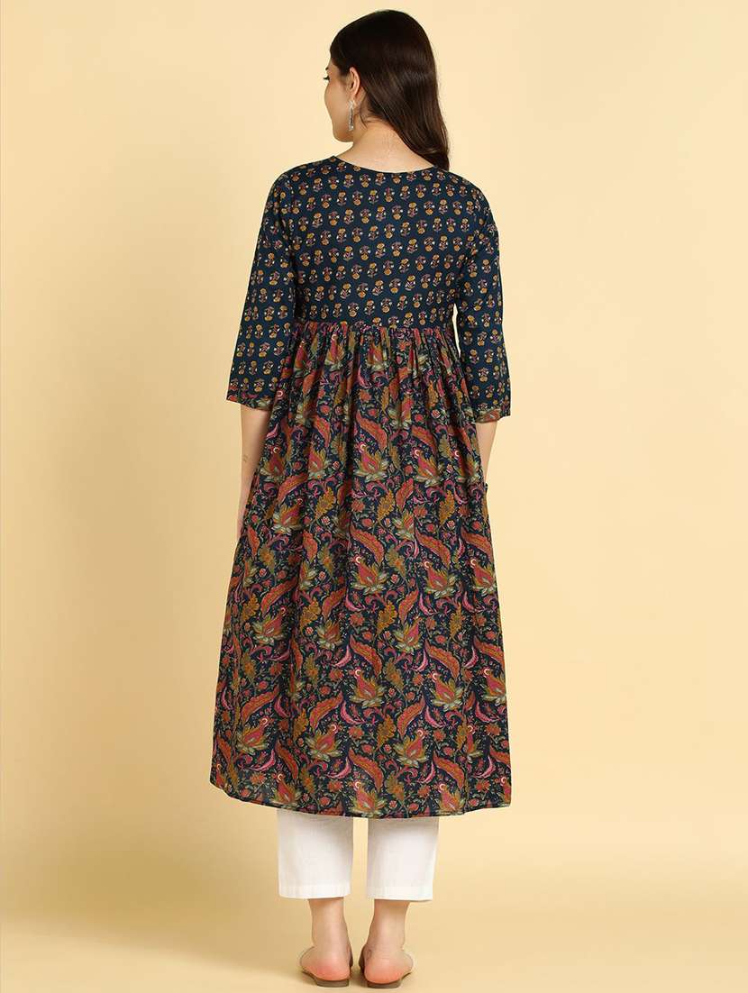 women printed three quarter sleeve a-line kurta - 22406963 -  Standard Image - 3