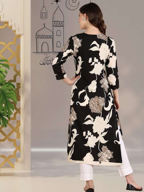 women floral printed three quarter sleeve a-line kurta - 22406980 -  Standard Image - 3