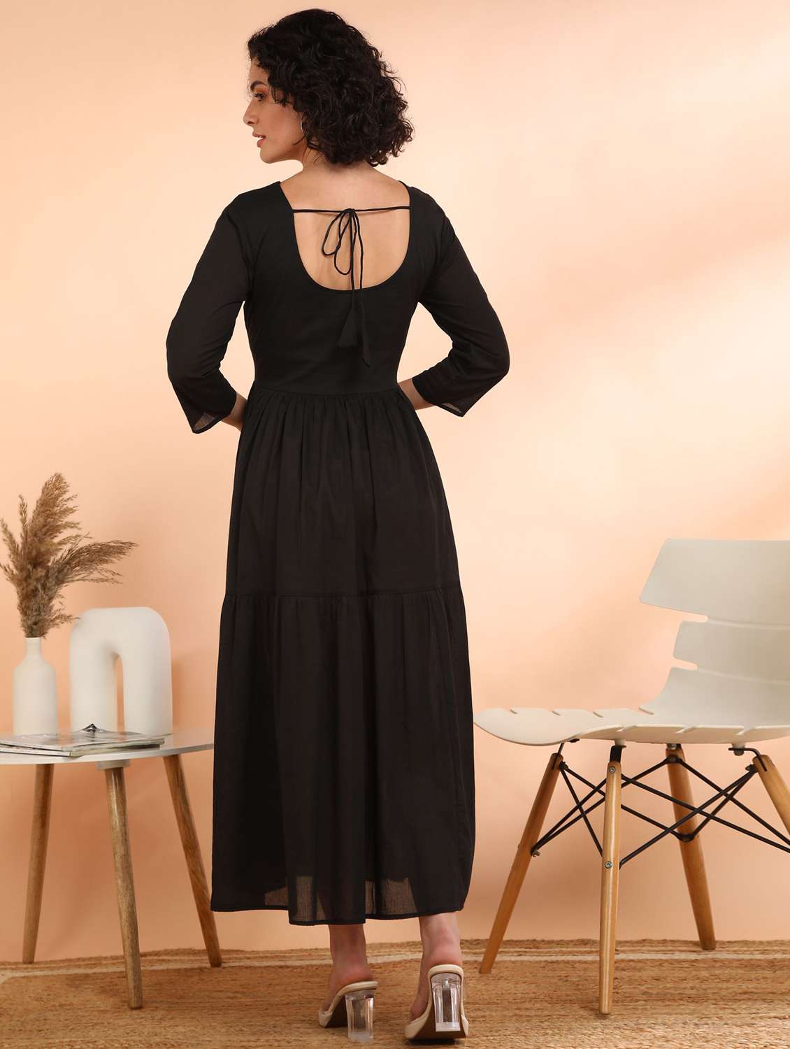 women solid with work three quarter sleeve tiered ethnic dress - 22406981 -  Standard Image - 3