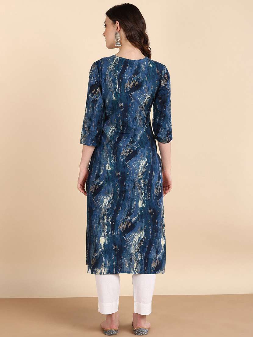 women printed three quarter sleeve straight kurta - 22406998 -  Standard Image - 3