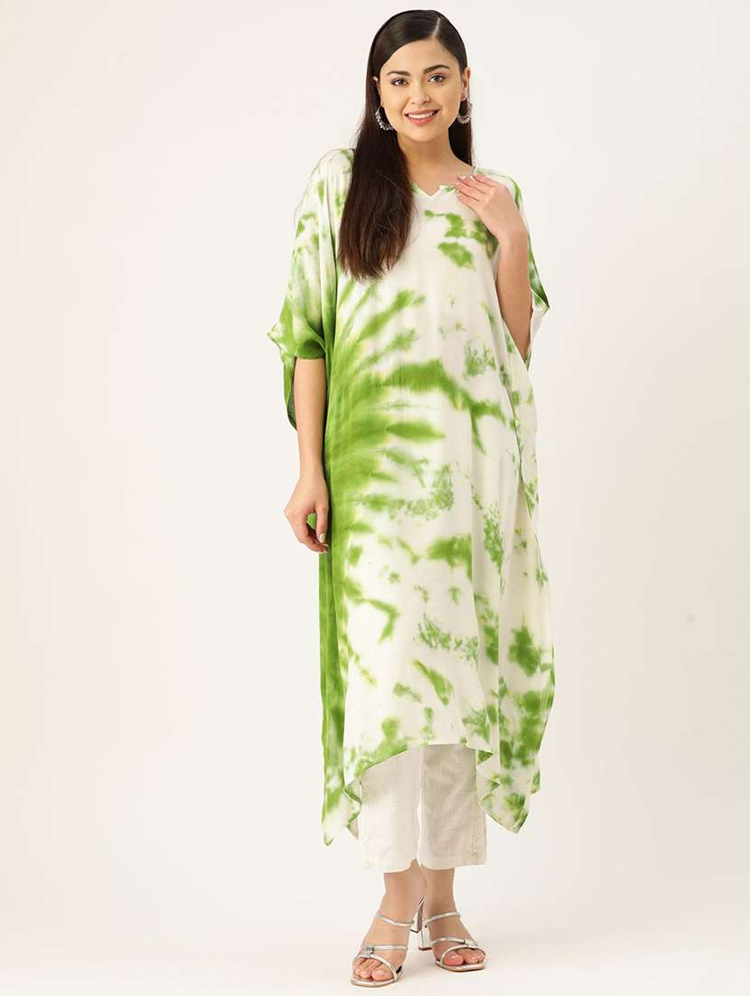 women tie & dye printed kimono sleeve kaftan kurta