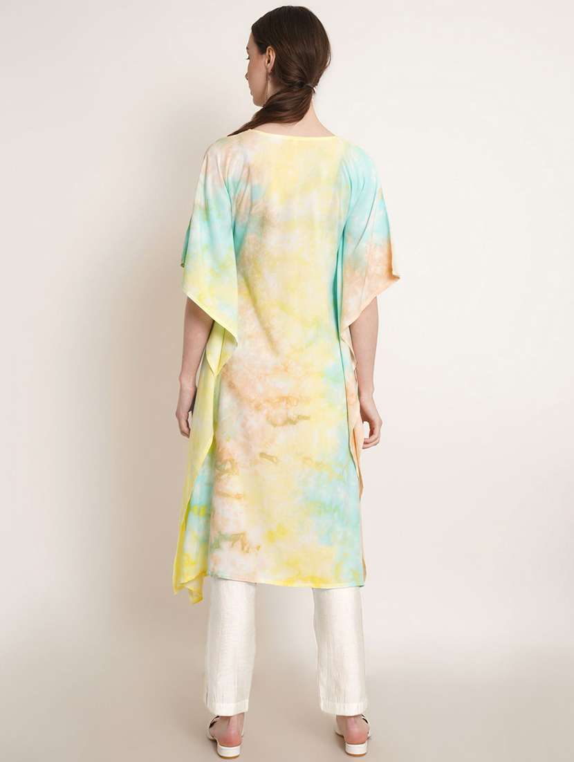 women tie & dye printed kimono sleeve kaftan kurta - 22407008 -  Standard Image - 3
