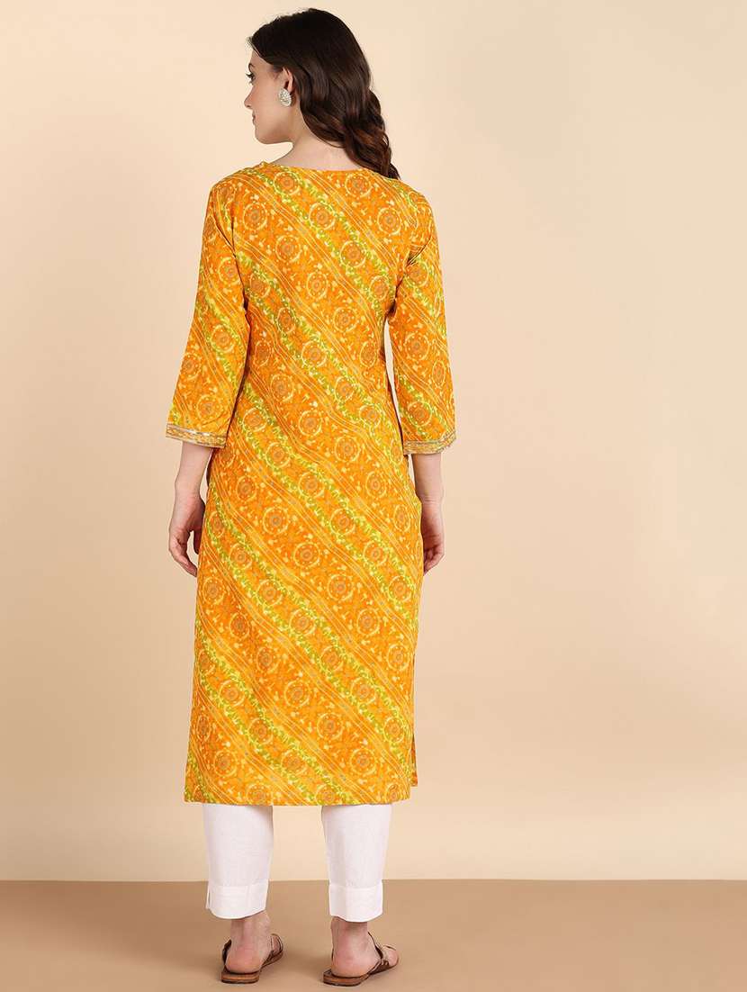 women printed three quarter sleeve straight kurta - 22407029 -  Standard Image - 3