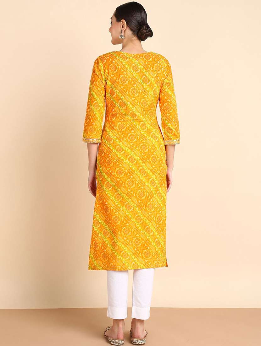 women printed three quarter sleeve straight kurta - 22407043 -  Standard Image - 3