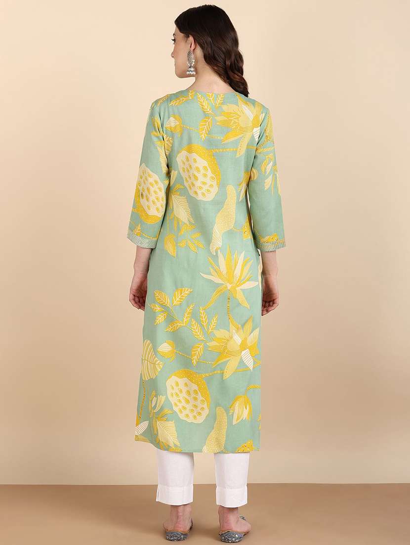 women floral printed three quarter sleeve straight kurta - 22407047 -  Standard Image - 3