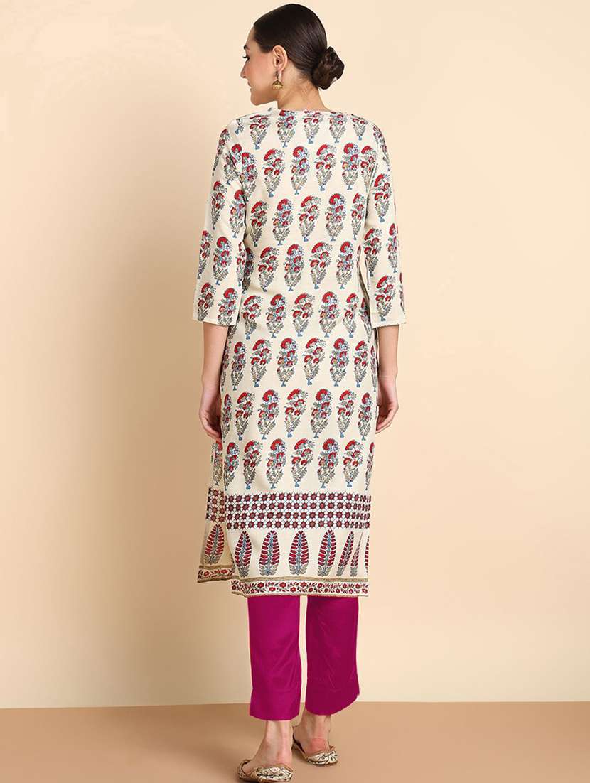 women floral printed three quarter sleeve straight kurta - 22407048 -  Standard Image - 3