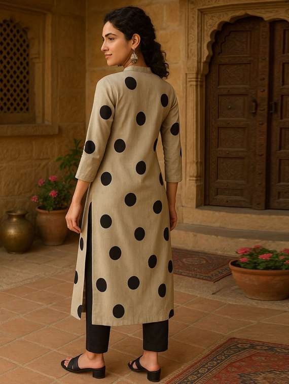 women polka dot three quarter sleeve straight kurta - 22407052 -  Standard Image - 3