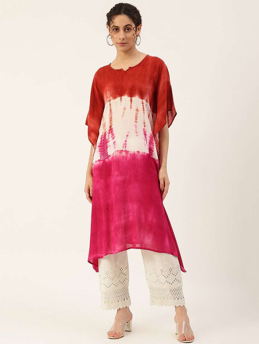 women tie & dye printed kimono sleeve kaftan kurta