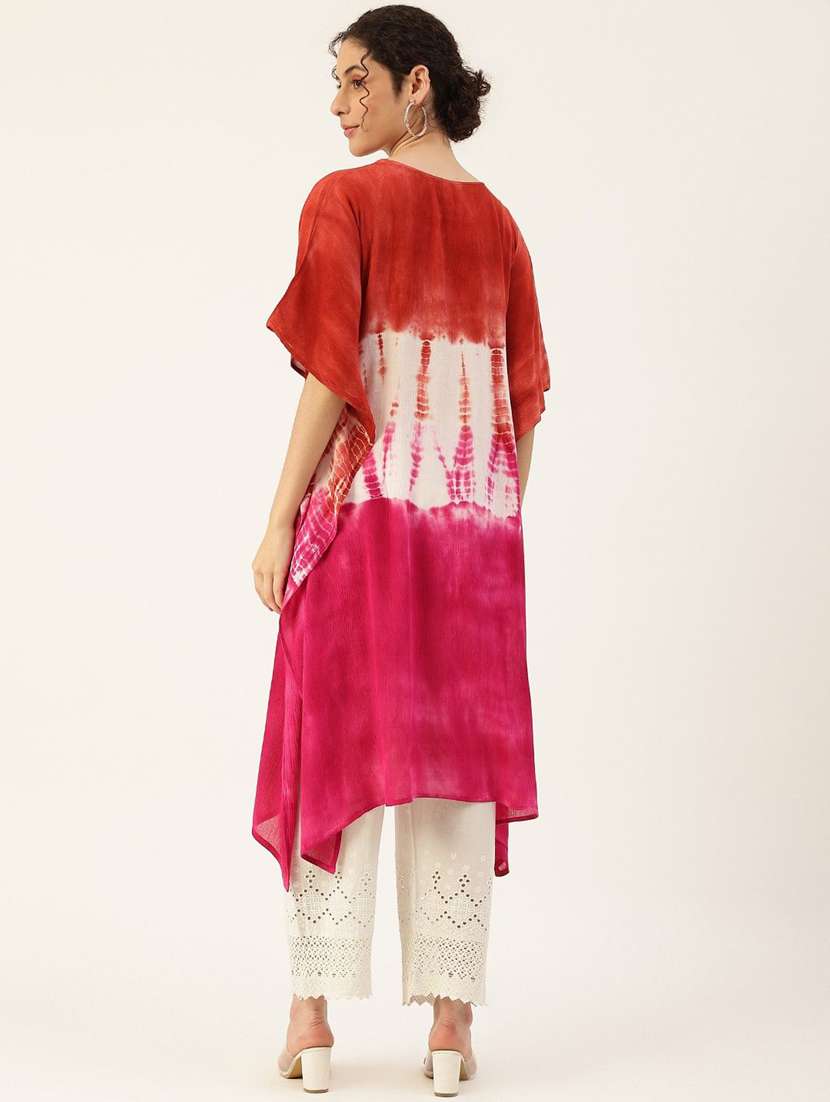 women tie & dye printed kimono sleeve kaftan kurta - 22407060 -  Standard Image - 3
