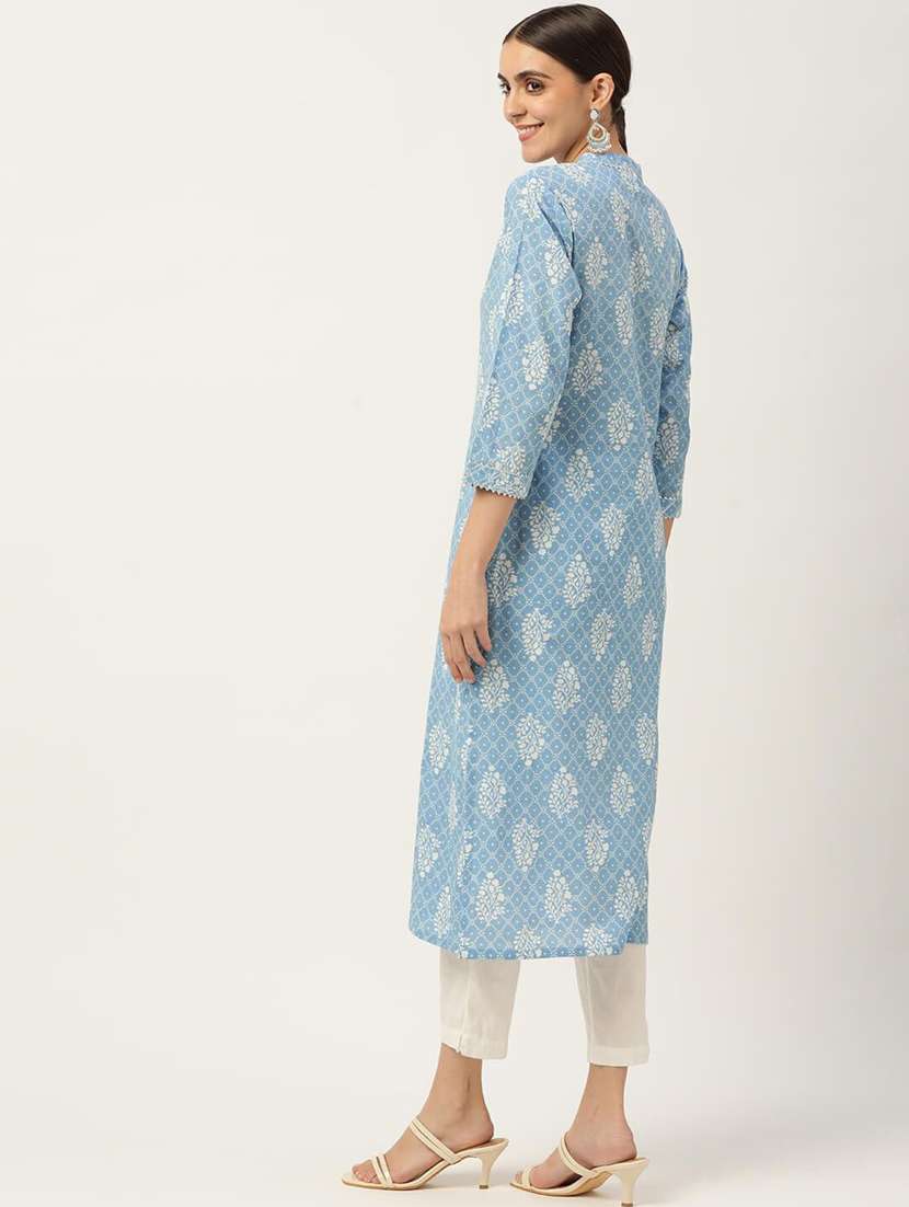women printed three quarter sleeve a-line kurta - 22407064 -  Standard Image - 3