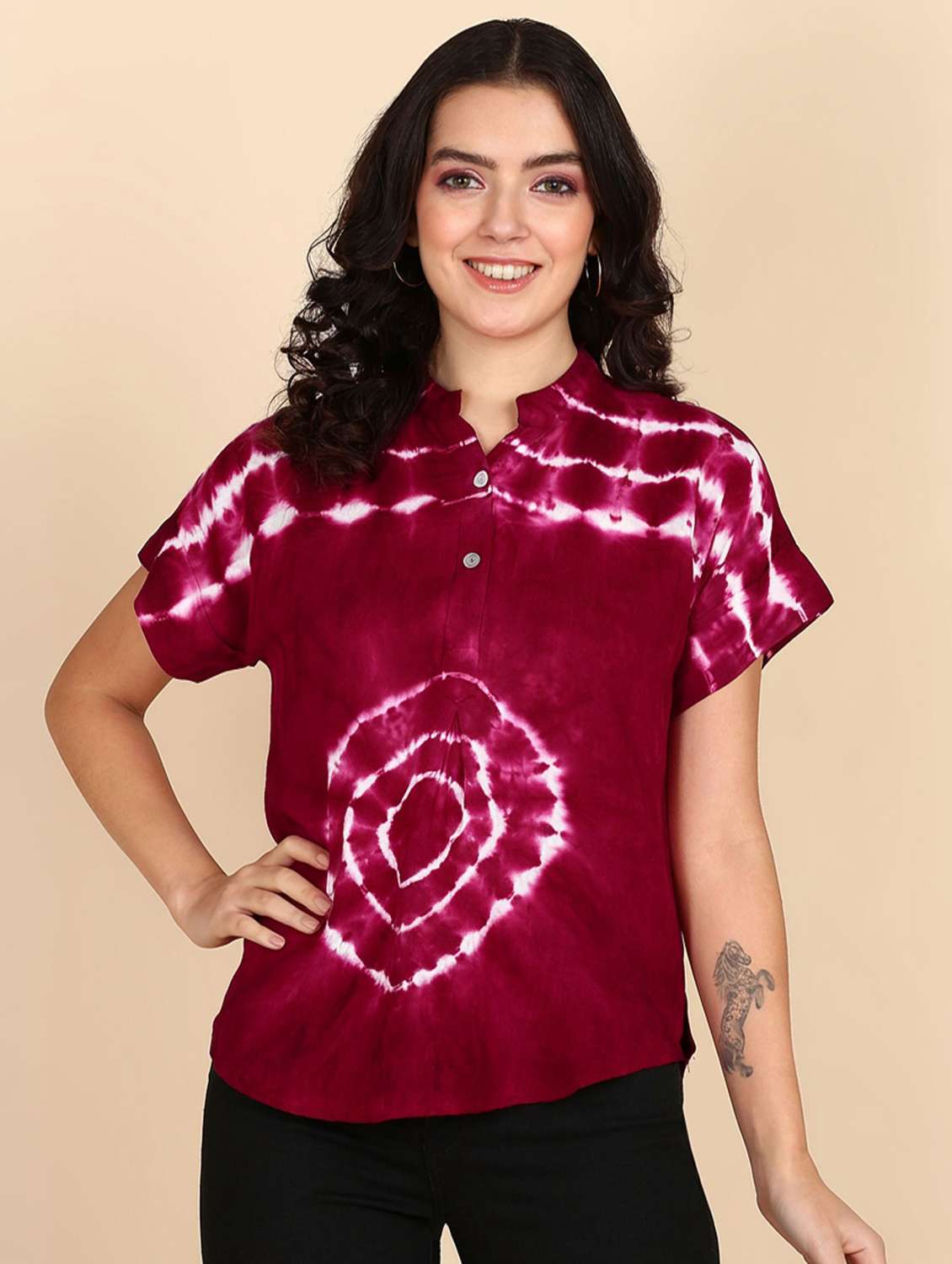 women tie & dye short sleeve regular top