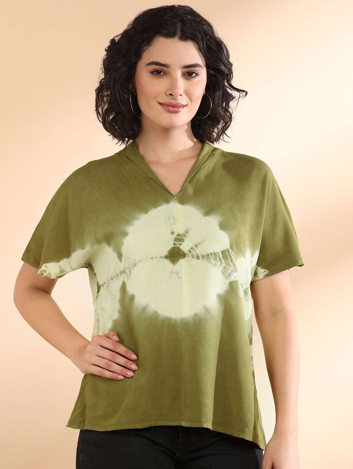 women tie and dyed short sleeve regular top