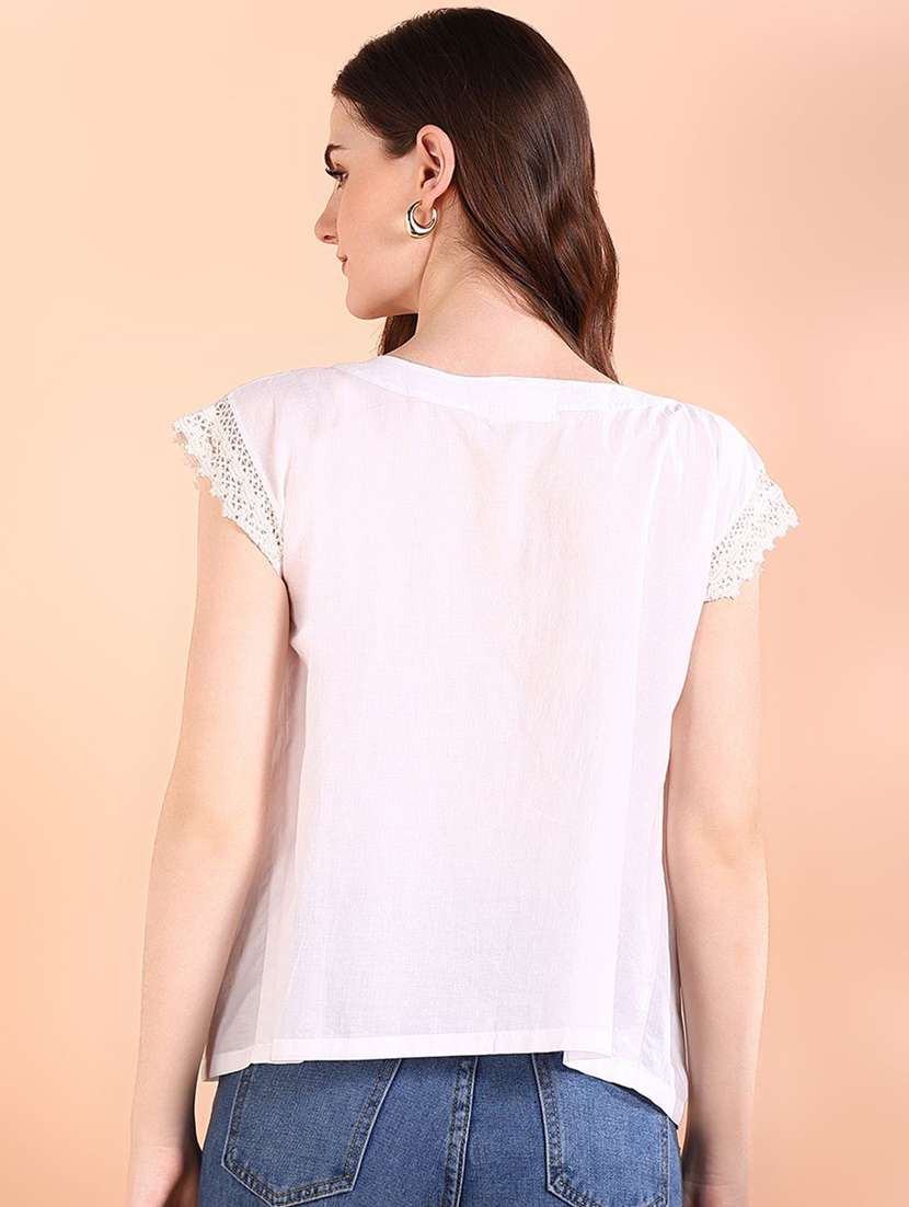 women solid cap sleeve a-line top - 22407095 -  Standard Image - 3