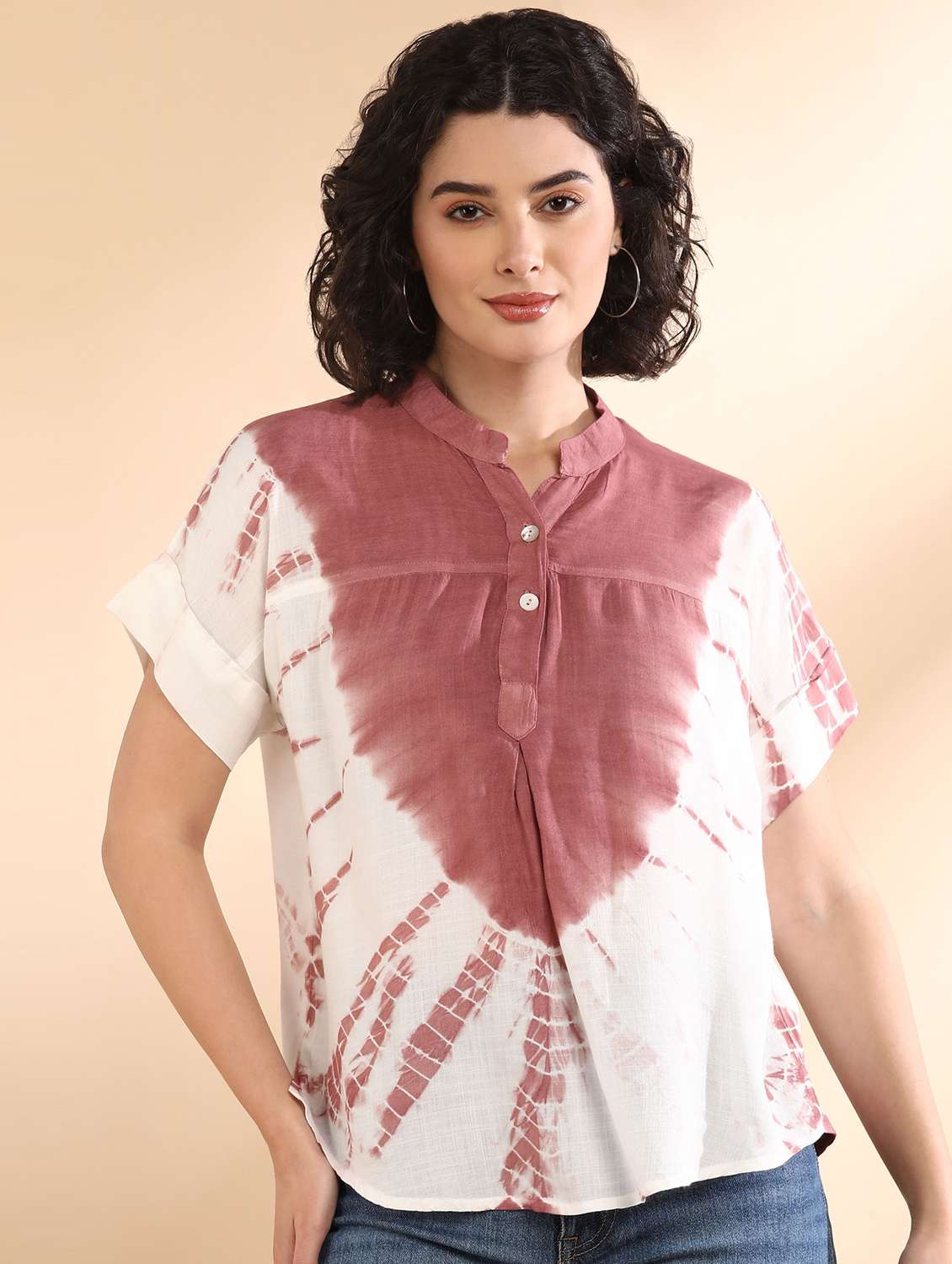 women tie and dyed short sleeve regular top