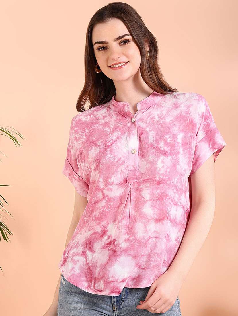 women tie & dye short sleeve regular top