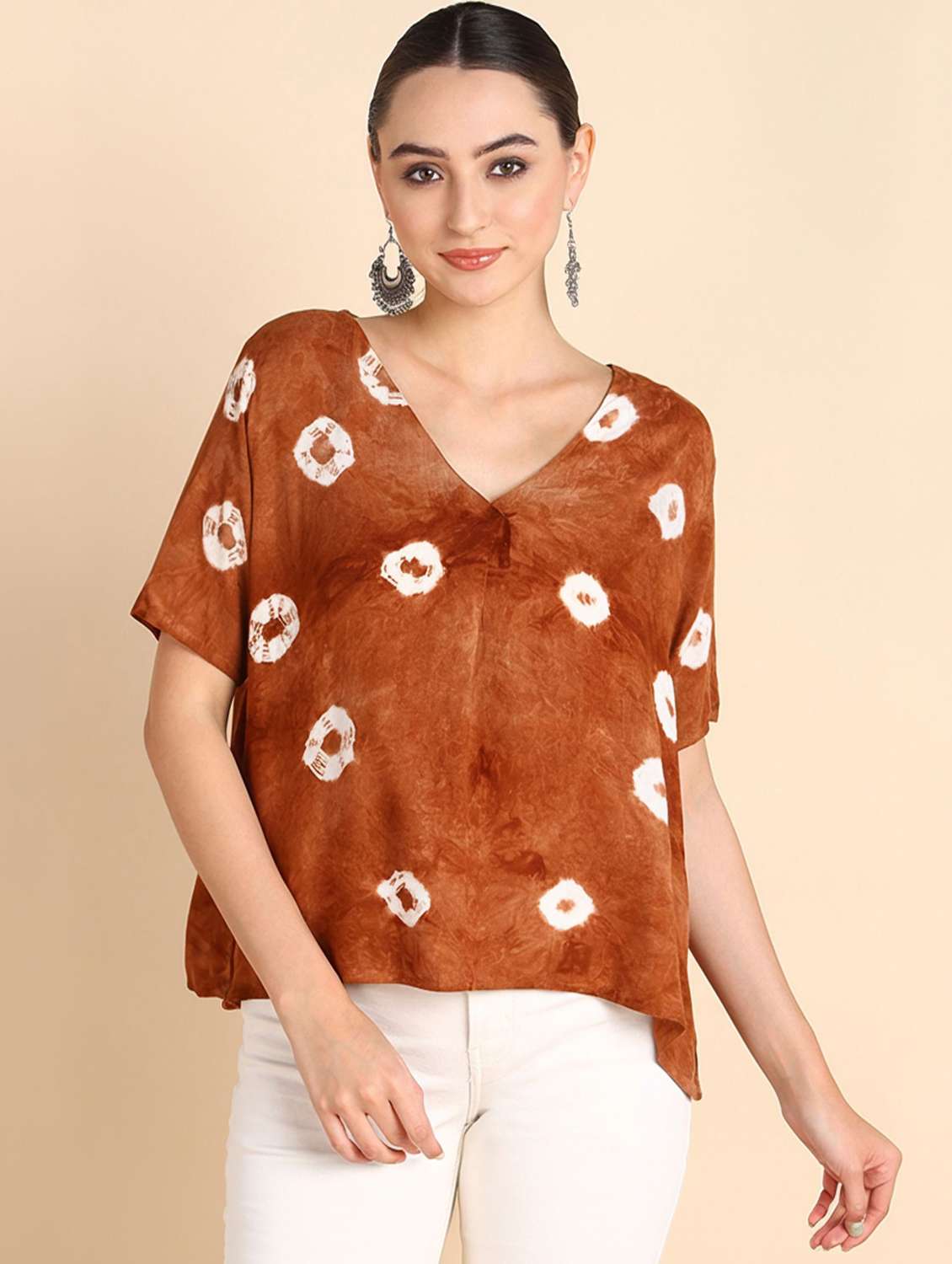 women tie & dye short sleeve regular top