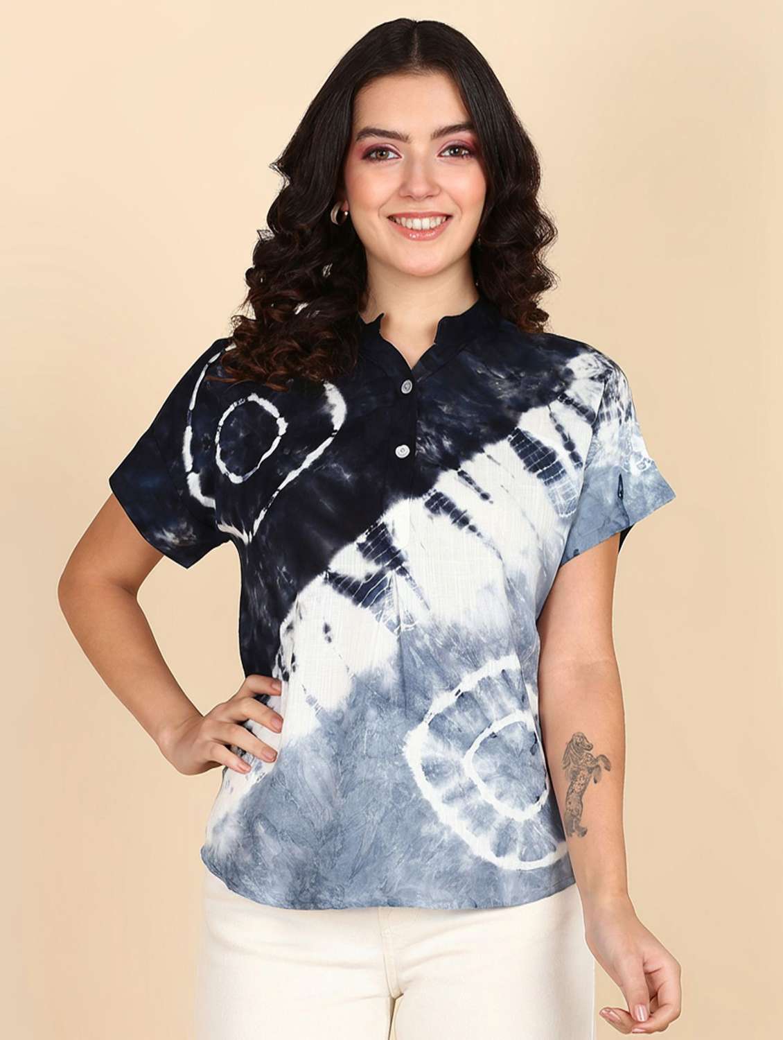 women tie & dye short sleeve regular top