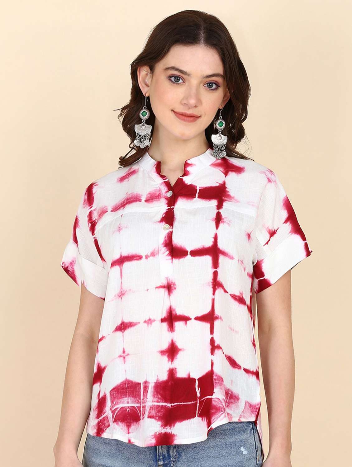 women tie & dye short sleeve regular top