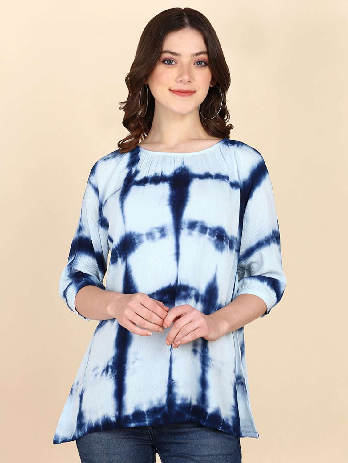 women tie & dye three quarter sleeve top