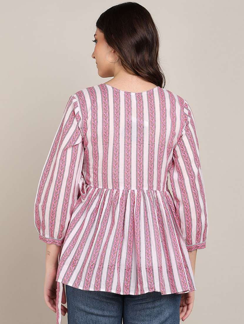 women striped puff sleeve flared top - 22407166 -  Standard Image - 3