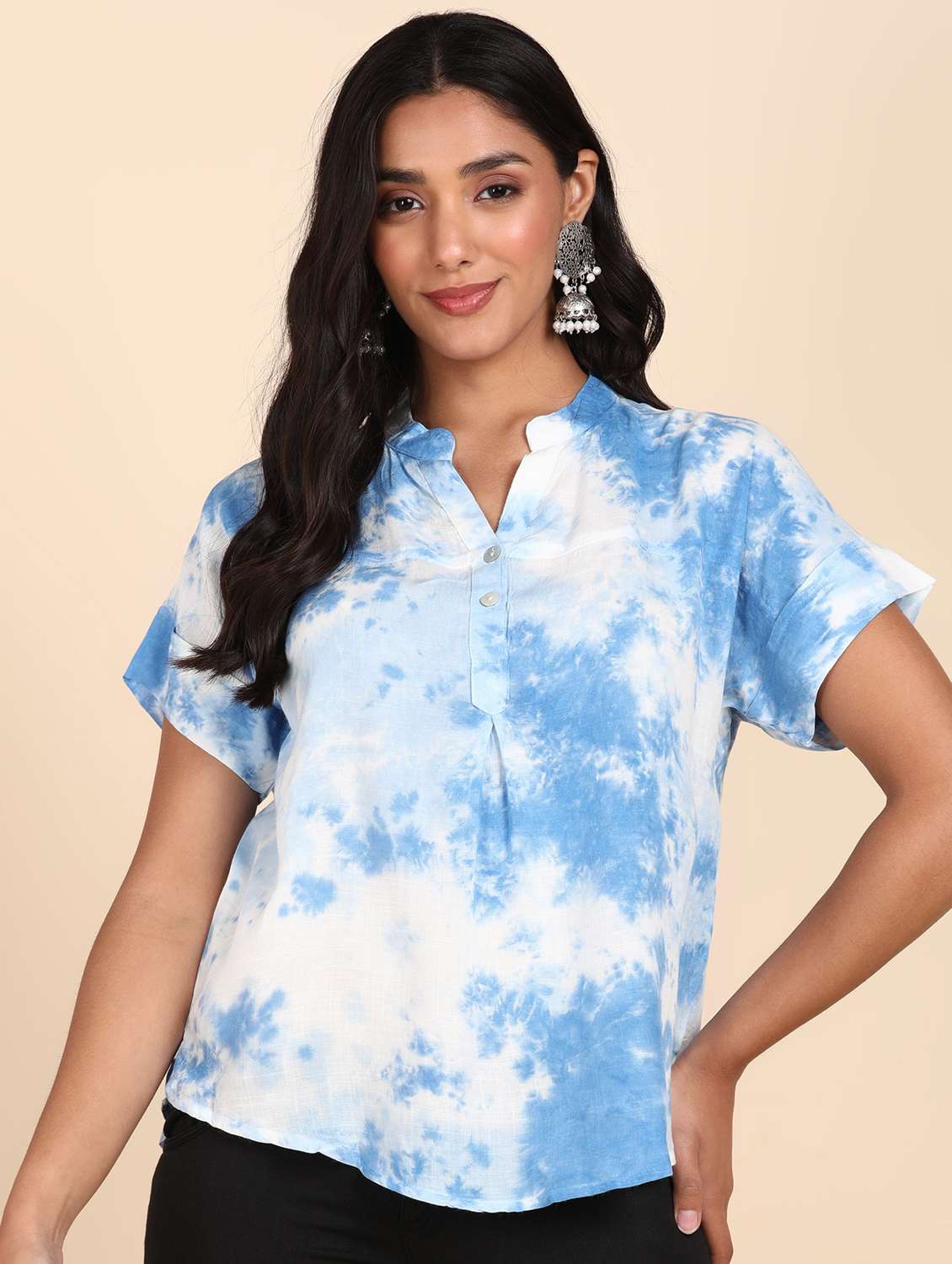 women tie & dye short sleeve regular top