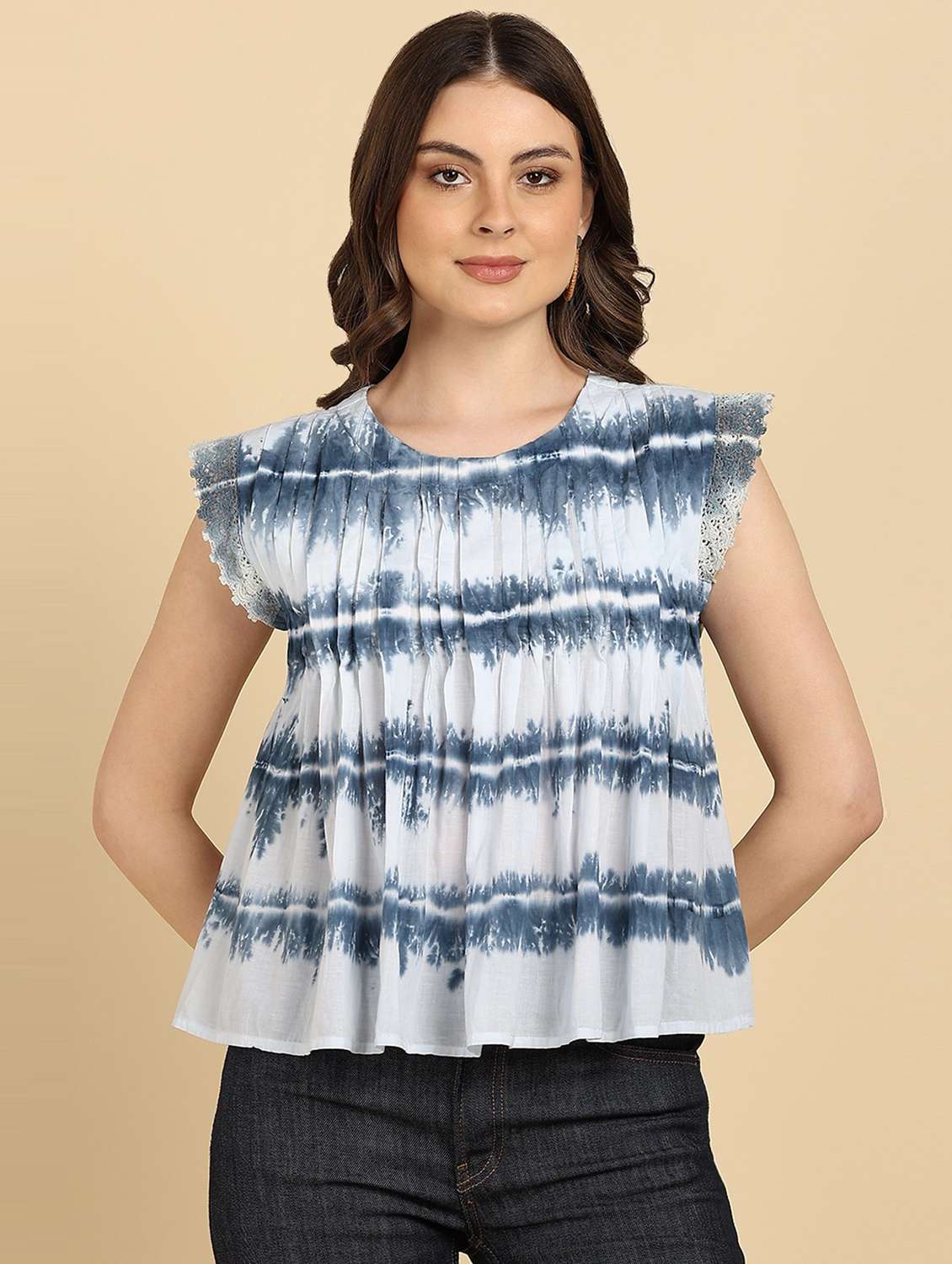 women tie and dyed short sleeve a-line top