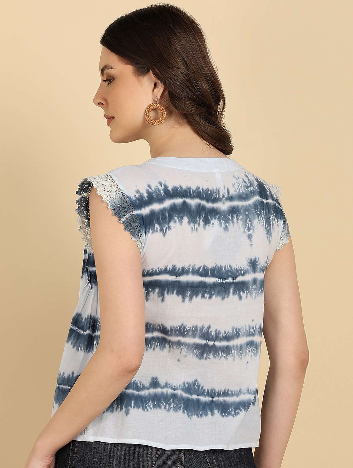 women tie and dyed short sleeve a-line top - 22407180 -  Standard Image - 3