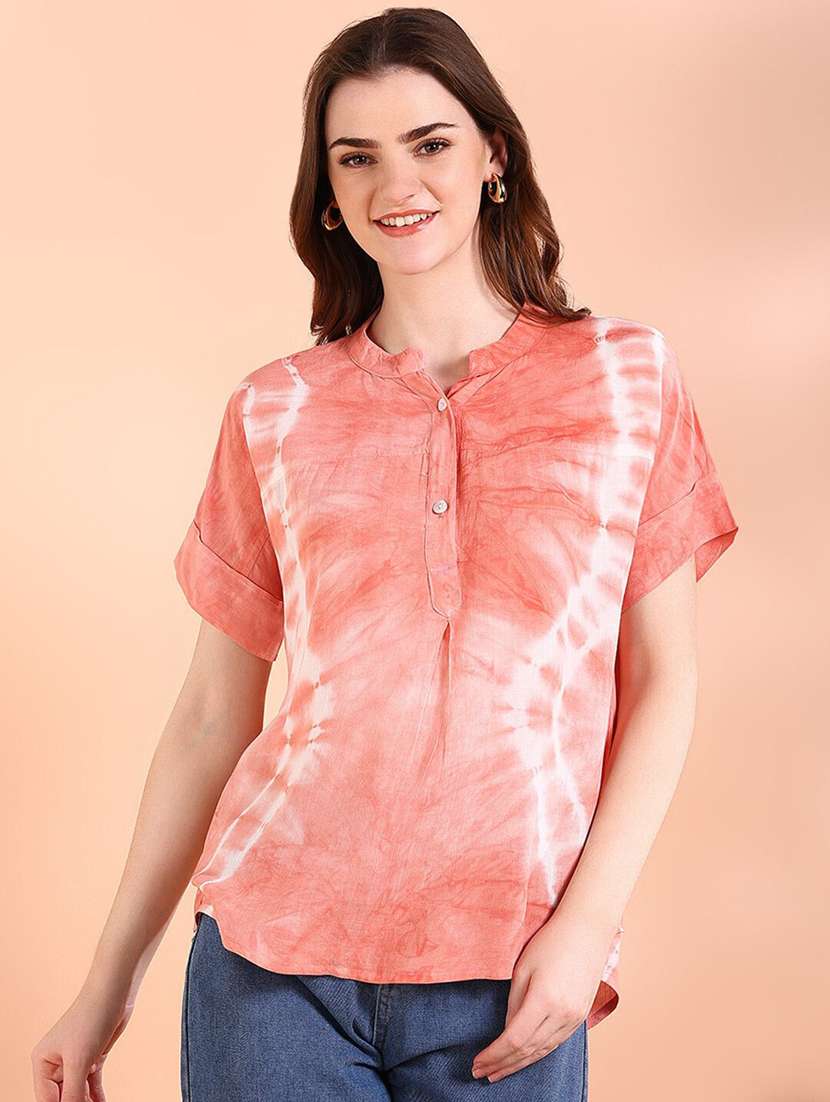women tie & dye short sleeve regular top