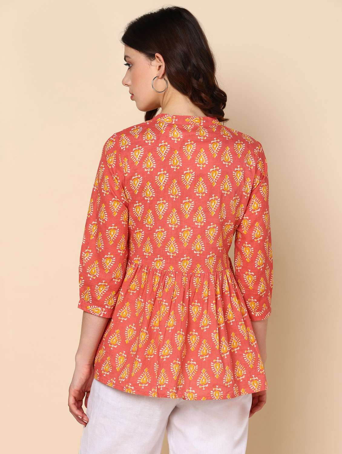 women printed three quarter sleeve flared kurti - 22407199 -  Standard Image - 3