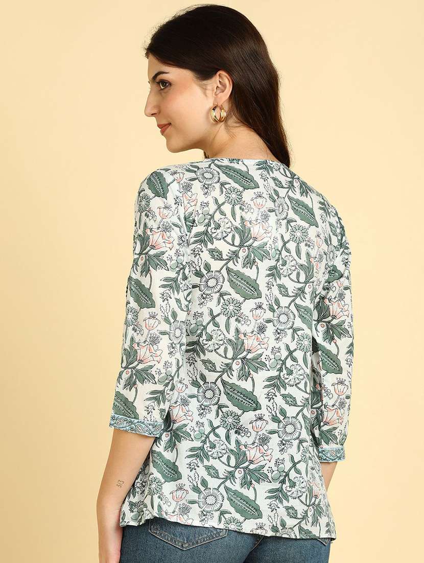 women printed three quarter sleeve kurti - 22407212 -  Standard Image - 3