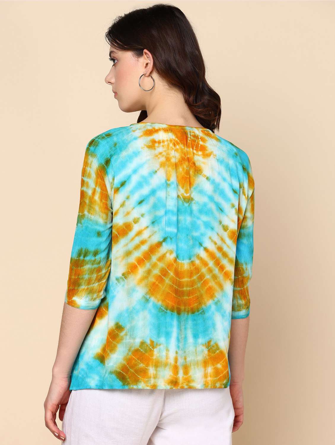 women tie and dyed three quarter sleeve regular top - 22407218 -  Standard Image - 3