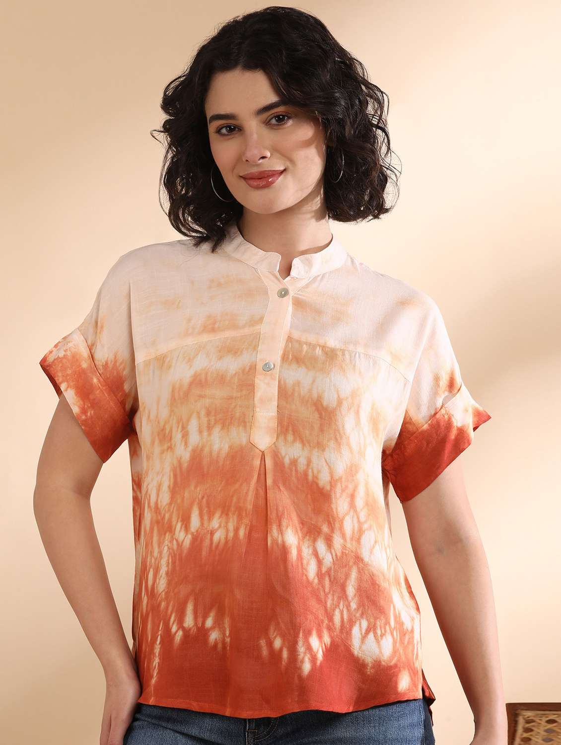 women tie and dyed short sleeve regular top