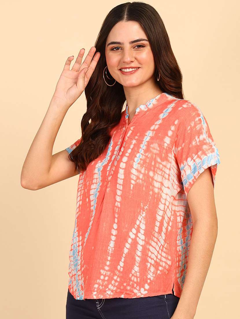 women tie and dyed short sleeve regular top