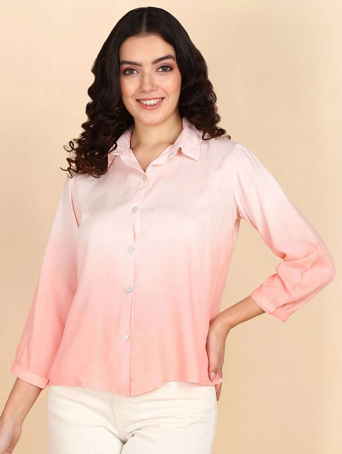 women tie and dyed collared  shirt