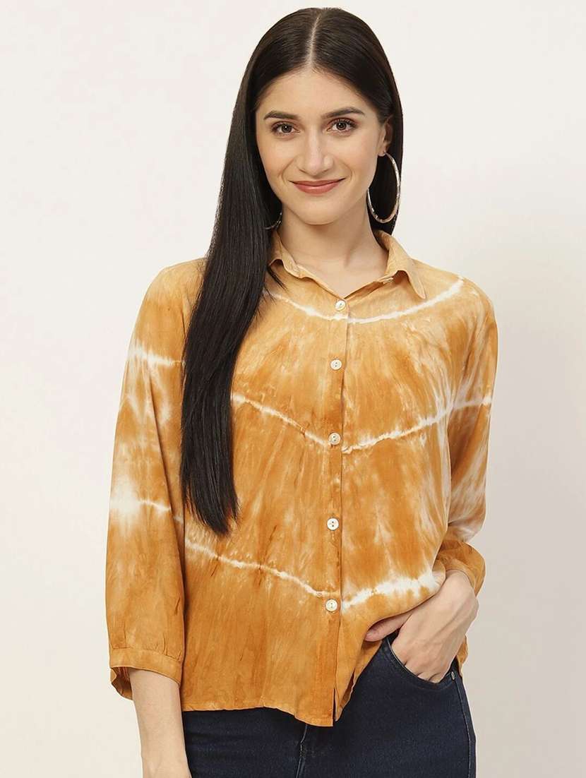 women tie and dyed collared long sleeve shirt