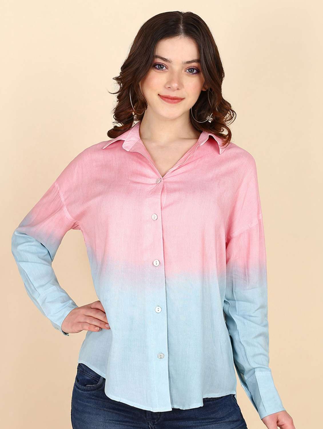 women tie and dyed collared long sleeve shirt