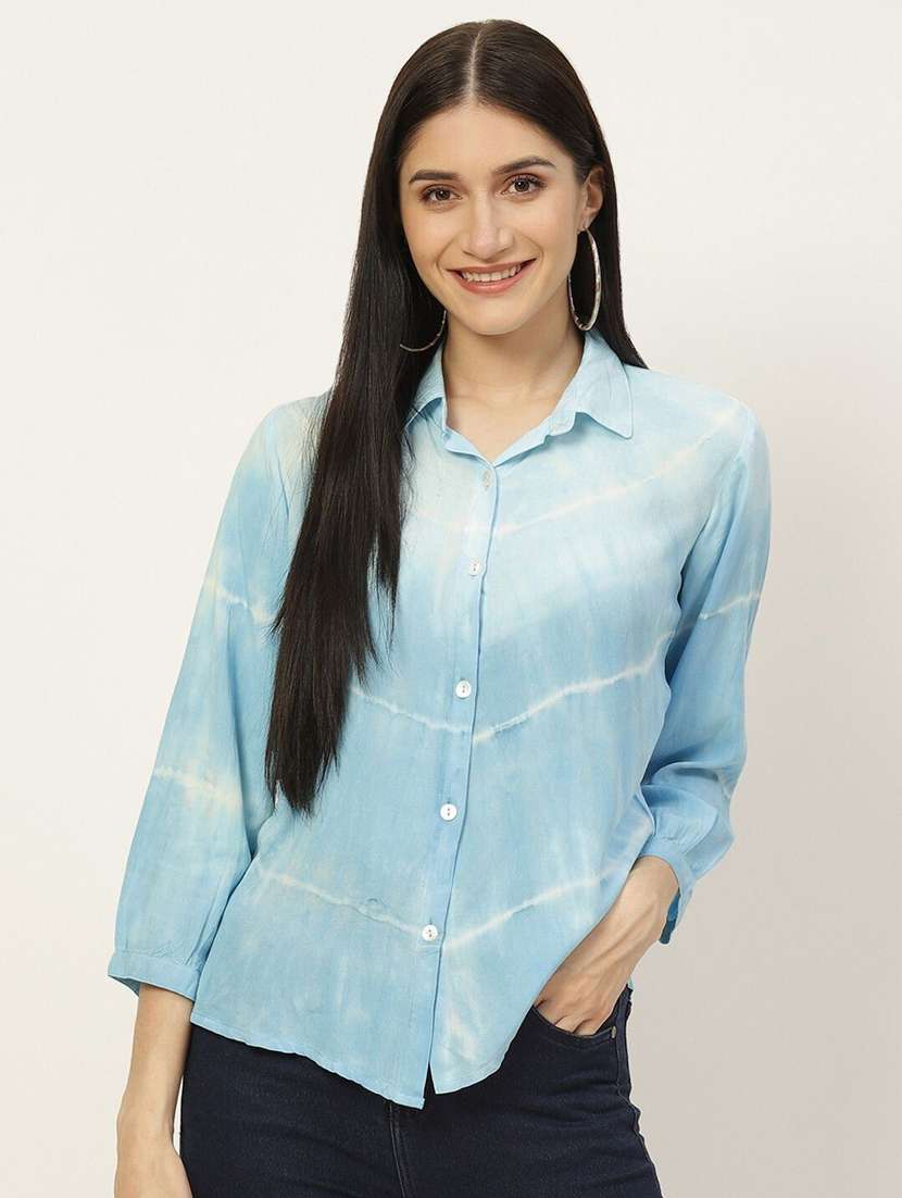 women tie and dyed collared long sleeve shirt