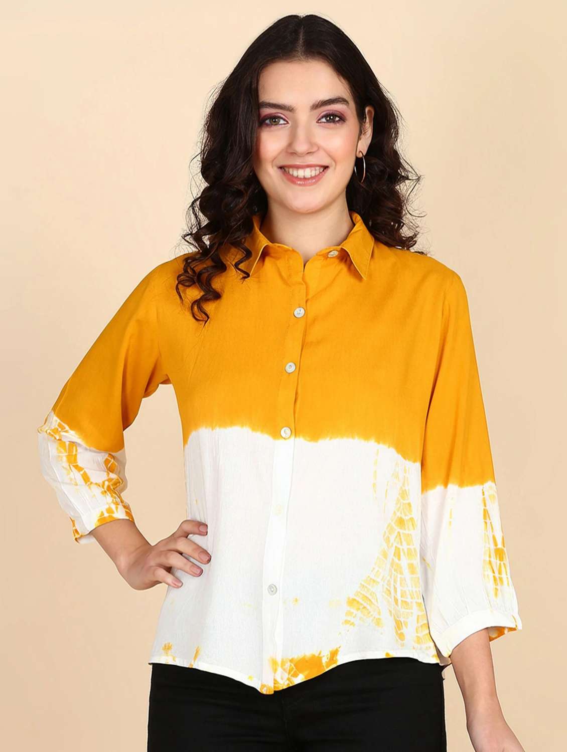 women tie and dyed collared long sleeve shirt