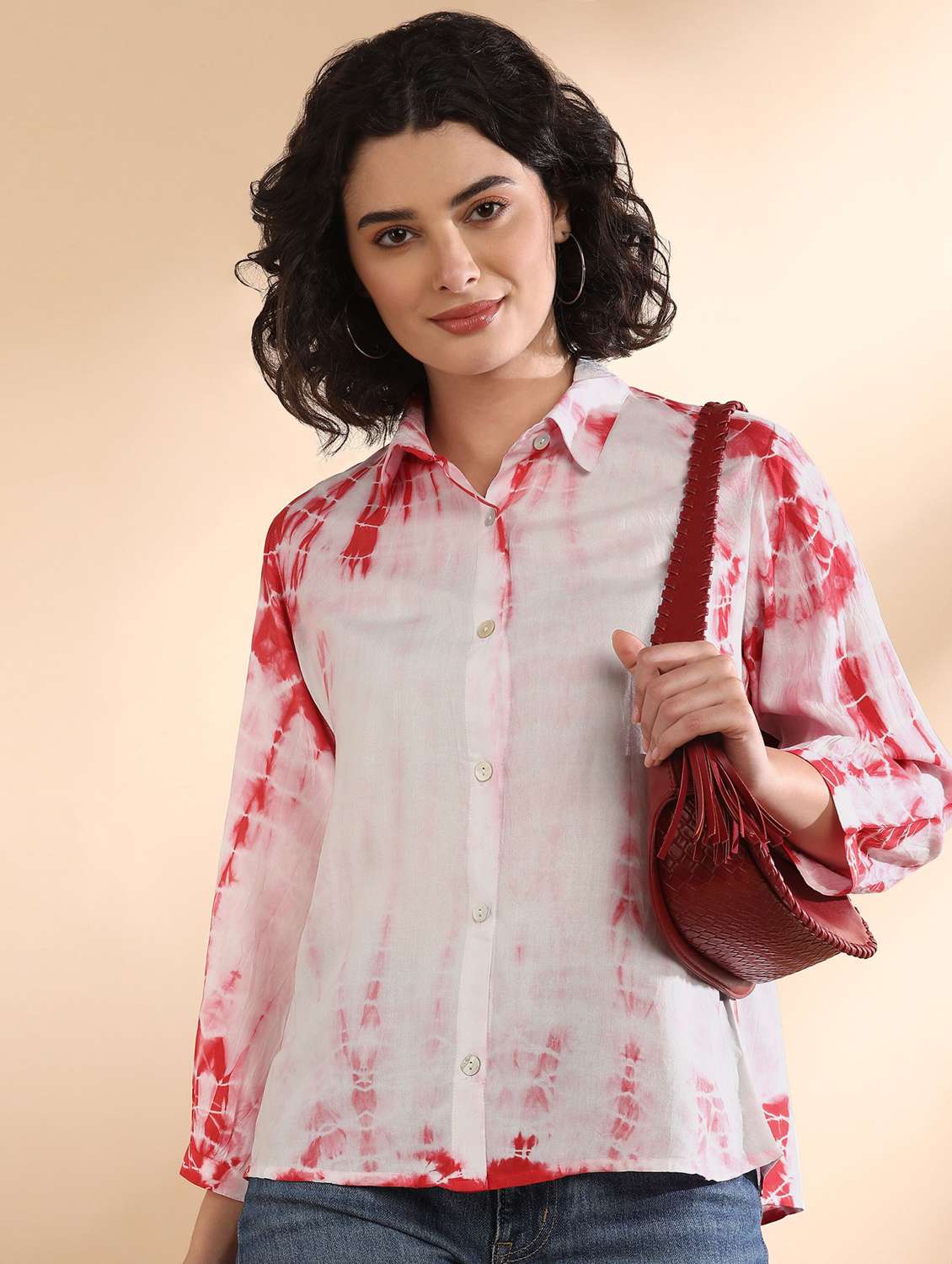 women tie and dyed collared long sleeve shirt